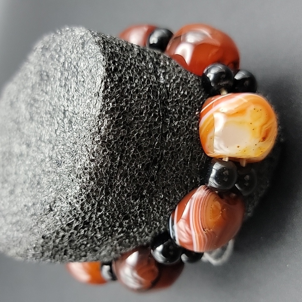 Onyx & Spinel 275 Cts Natural Gemstone Stretchable Bracelet Beaded Mens Size 7 - Picture 4 of 6